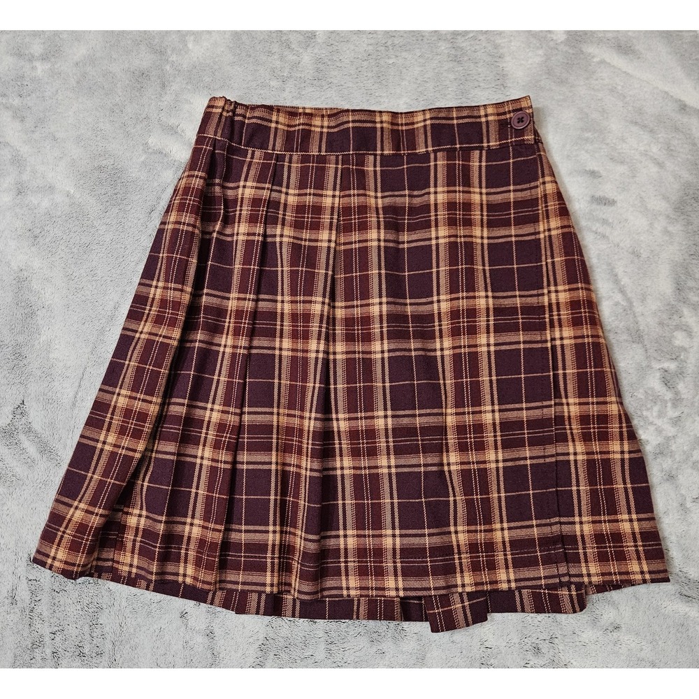 Y2K Empyre Plaid Maroon Pleated Wrap Mini Skirt Size Small